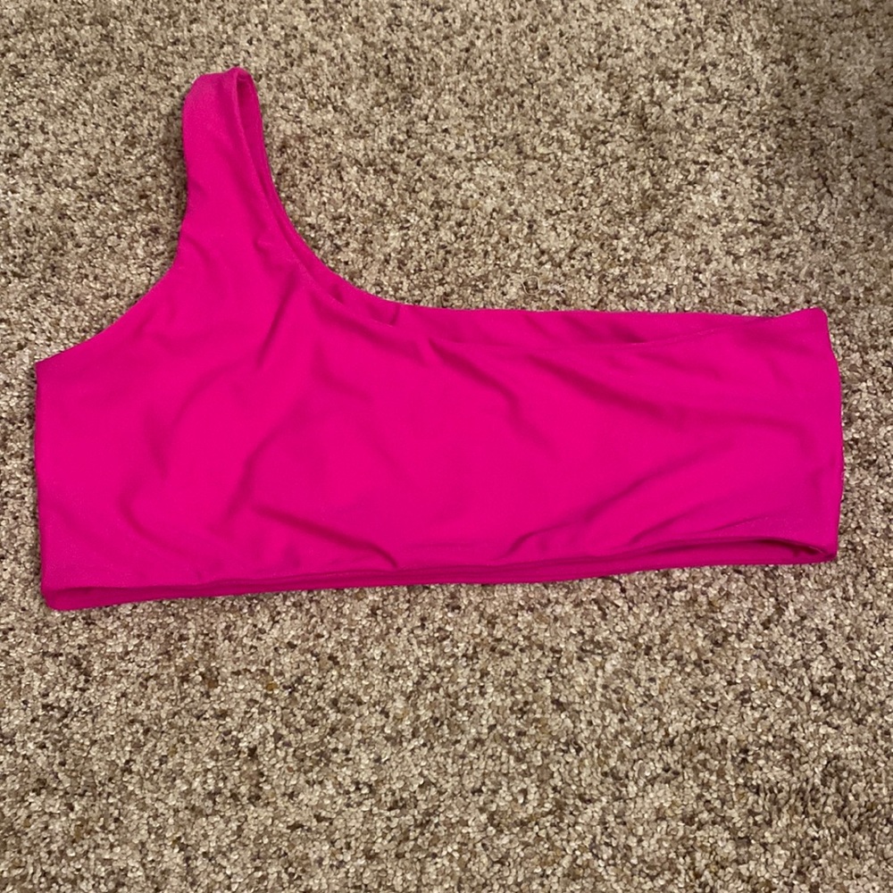 hot pink one shoulder bikini top